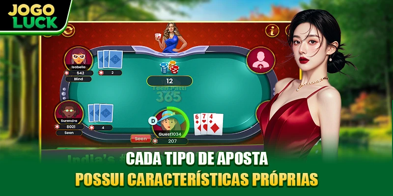 Cada tipo de aposta possui características próprias